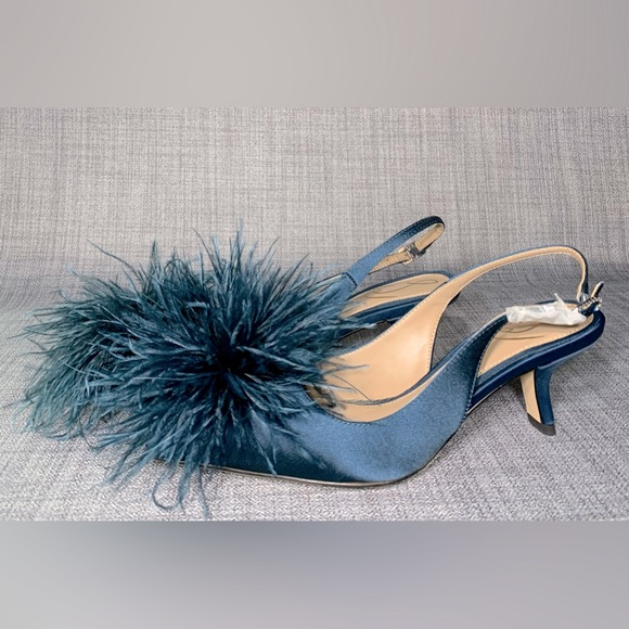 Sam Edelman Bianka Feather Slingback Satin Pump Navy - Picture 6 of 7